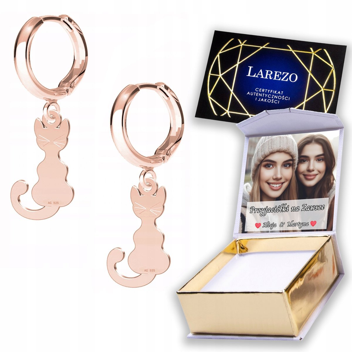 Kolczyki Pozłacane 925 Koty Kotki Blaszki z Kotami Kotek Kot Pupil NADRUK
