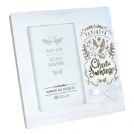 Ramki na zdjęcia - RAMKA NA ZDJĘCIE CHRZEST GOŁĄBEK WSTĄŻKA BIAŁA 19x19cm - miniaturka - grafika 1