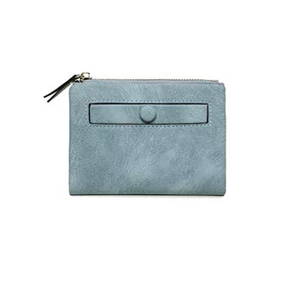 Portfele - AOXONEL Damski mały składany portfel skórzany RFID, damski, mini zamek błyskawiczny, portmonetka, kieszeń na karty, wąski, kompaktowy, cienki (niebieski) - grafika 1
