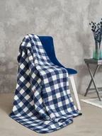 Koce - Koc bawełniany akrylowy 150x200 2146/1 Piknikowy klasyk granatowy narzuta pled wykończony szydełkiem SG - miniaturka - grafika 1