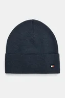 Czapki męskie - Tommy Hilfiger czapka wełniana kolor niebieski z cienkiej dzianiny wełniana AM0AM12803 - miniaturka - grafika 1