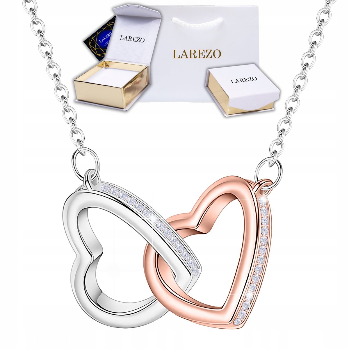 Naszyjnik Srebrny z Sercem Dwa Serca z Cyrkoniami Podwójne Serce SREBRO 925