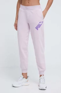 Spodnie damskie - Puma spodnie dresowe kolor fioletowy z nadrukiem - grafika 1