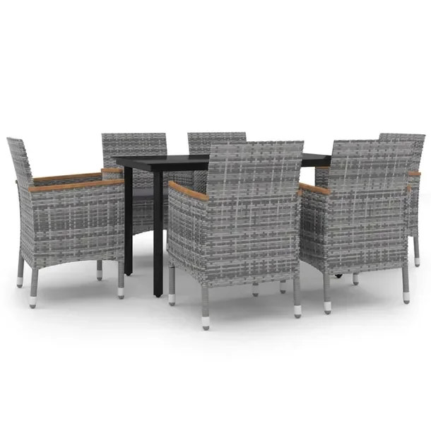 Zestaw mebli ogrodowych 7-częściowy, stół 140x70 cm, szary rattan, czar