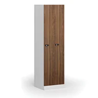 Szafki biurowe - Szafka ubraniowa metalowa, 2 szafki, 1850 x 500 x 500 mm, zamek mechaniczny na kod, drzwi laminowane, orzech - miniaturka - grafika 1