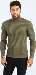 Męski sweter z golfem z cienkiej dzianiny Leif Nelson LN-2115, khaki / XL - Swetry męskie - miniaturka - grafika 1