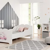 Łóżka dla dzieci i młodzieży - Białe łóżko dziecięce 160x80 cm z motywem kota, z barierkami bocznymi i materacem – Bezpieczna i nowoczesna konstrukcja, łatwy montaż - miniaturka - grafika 1