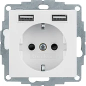 Gniazdka elektryczne - Berker B.Kwadrat/B.3/B.7 Gniazdo SCHUKO z ładowarką USB, biały połysk - miniaturka - grafika 1