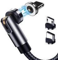 Kable USB - Kabel Magnetyczny 3w1 MicroUSB USB C Lightning Obrotowy 540° 2M CZARNY - miniaturka - grafika 1