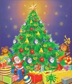 Akcesoria do pakowania - Torby foliowe na prezenty ze Świętym Mikołajem. 39/45 cm, Mikołaj z choinką. 1 op./ 5 szt. - miniaturka - grafika 1