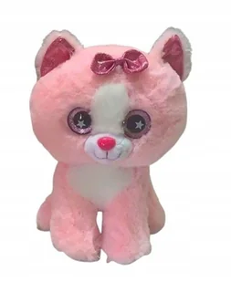PLUSZOWY PLUSZ RÓŻOWY KOTEK Z KOKARDKĄ MASKOTA PLUSZAK 22 cm - Maskotki i pluszaki - miniaturka - grafika 1