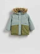 Kombinezony dla dzieci - Reserved - Ocieplana kurtka z kapturem - oliwkowy - miniaturka - grafika 1