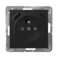 Gniazdka elektryczne - Gniazdo pojedyncze z ładowarką USB A+C IMPRESJA - czarny metalik - miniaturka - grafika 1