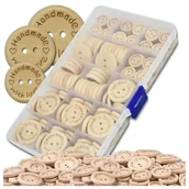 Prace ręczne dla dzieci - Zestaw guzików 140 szt handmade drewniane guziki okrągłe + etui - miniaturka - grafika 1