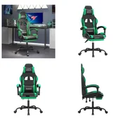 Fotele gamingowe - vidaXL Fotel gamingowy z podnóżkiem z czarnej i zielonej sztucznej skóry - Fotel gamingowy - Krzesła gamingowe - Fotel biurowy - Krzesło - miniaturka - grafika 1