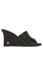 Klapki i japonki damskie - Tommy Hilfiger Klapki Leather Wedge Mule FW0FW08418 Czarny - miniaturka - grafika 1