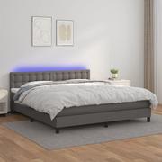 Łóżka - vidaXL Łóżko kontynentalne z materacem i LED, szara ekoskóra 160x200cm - miniaturka - grafika 1