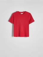 Koszulki i topy damskie - Reserved - T-shirt z merceryzowanej bawełny - czerwony - miniaturka - grafika 1