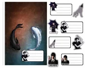 Szkolne artykuły papiernicze - NAKLEJKI NA ZESZYT ZESZYTY NALEPKA 8szt - WEDNESDAY WIELE WZORÓW + POSTACIE - miniaturka - grafika 1