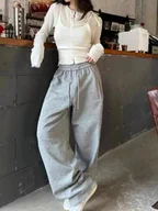 Spodnie sportowe damskie - Damskie dresy z kryształkami - Szary - miniaturka - grafika 1