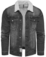 Kurtki męskie - Kurtka męska jeansowa z futrem czarna Recea - miniaturka - grafika 1