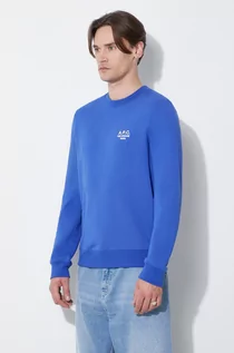 Bluzy męskie - A.P.C. bluza bawełniana sweat rider męska kolor niebieski gładka COEZD-H27699 - grafika 1