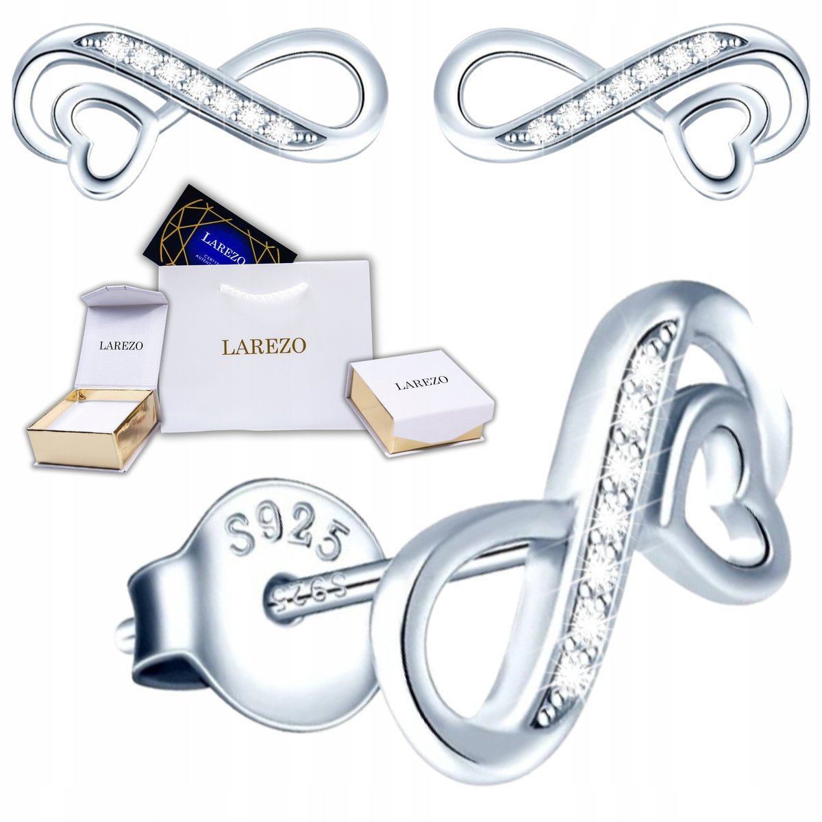 Kolczyki Srebrne z Nieskończonością Sercem Nieskończoność Serce SREBRO 925