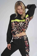 Bluzy damskie - dwukolorowa BLUZA z kapturem LAMPASY GUMKA w kwiaty S - miniaturka - grafika 1