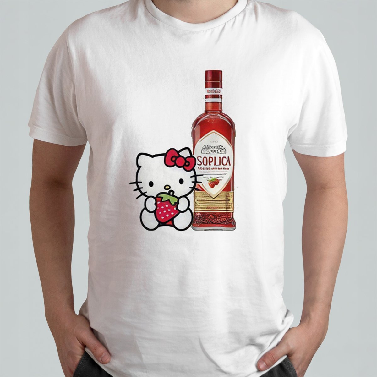 ŚWIĄTECZNA KOSZULKA MĘSKA ŚMIESZNA T-SHIRT HELLO KITTY SOPLICA WÓDKA r. L
