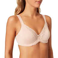 Biustonosze - Triumph Damski nowoczesny biustonosz koronkowy + bawełna W, Neutralny beżowy, 80D - miniaturka - grafika 1
