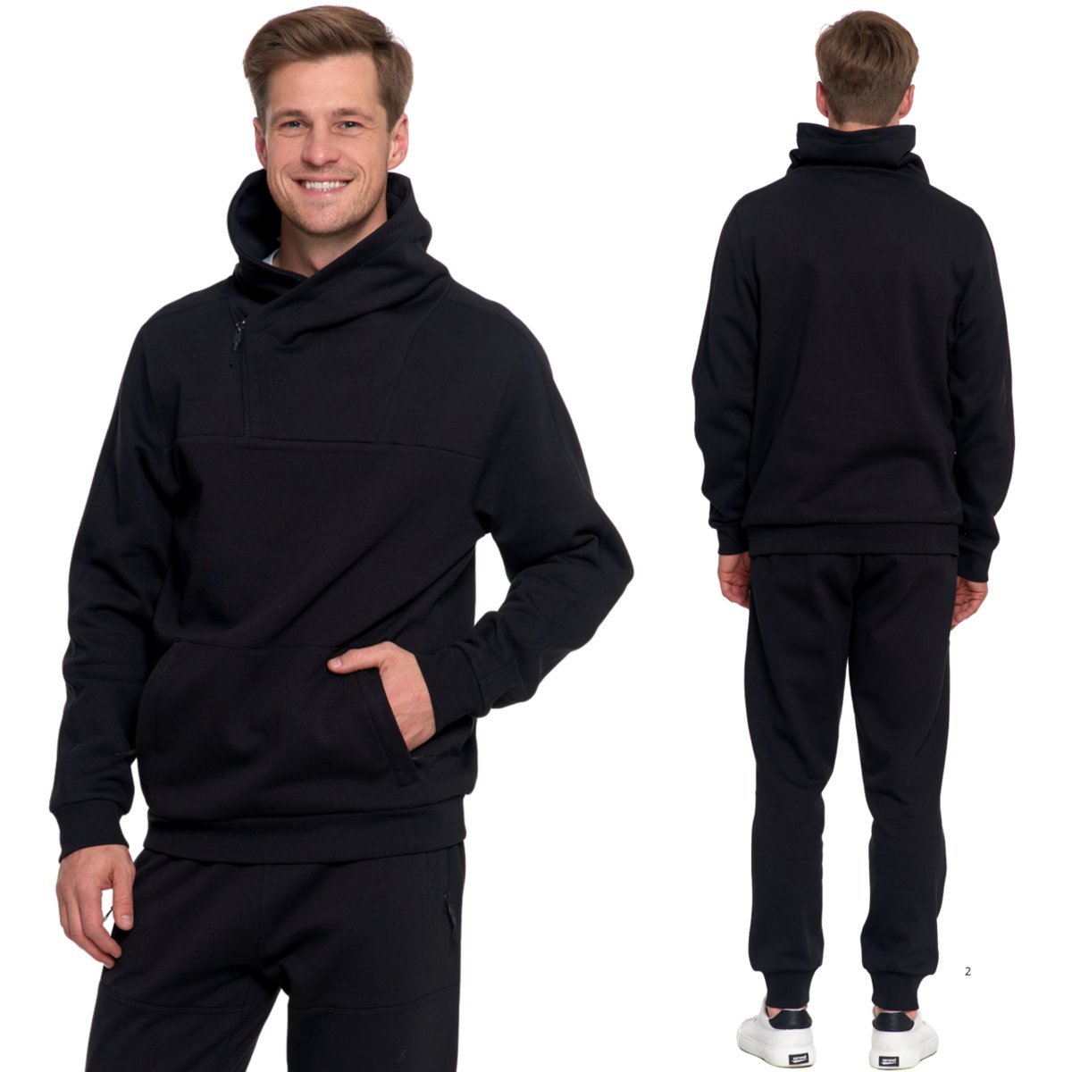 KOMPLET SPODNIE DRESOWE MĘSKIE I BLUZA Z WYSOKĄ STÓJKĄ BAWEŁNA BLACK MORAJ L