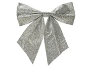 Dekoracje domu - Kokarda brokatowa na klipsie srebrna 24cm ozdobna - miniaturka - grafika 1