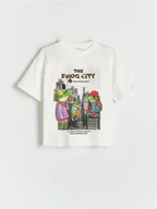 Koszulki dla chłopców - Reserved - Bawełniany t-shirt z nadrukiem - złamana biel - miniaturka - grafika 1