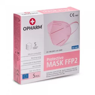 OPHARM Maska Ochronna FFP2 pastelowy róż, 5szt. - >>> WYSYŁKA w 24h <<< - Maseczki antysmogowe - miniaturka - grafika 1