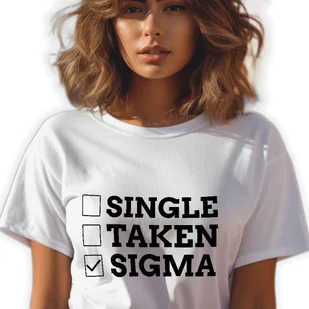 BIAŁA KOSZULKA DAMSKA Krótki Rękaw SINGLE, TAKEN, SIGMA Zabawne Wz - XXL - Zestawy upominkowe - miniaturka - grafika 1