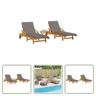 Leżaki ogrodowe - The Living Store Leżaki - 2 szt. - ze stolikiem - lite drewno akacjowe - Leżak - miniaturka - grafika 1