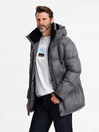 Kurtki męskie - Długa kurtka męska puffer grafitowa V1 OM-JALJ-0186 XXL - miniaturka - grafika 1