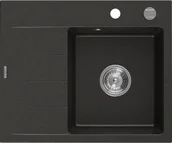 Zlewozmywaki - Mexen Ben zlewozmywak granitowy 1-komorowy z ociekaczem lewy 600 x 500 mm, czarny/złoty metalik, syfon chrom - 6522605000-75 - miniaturka - grafika 1