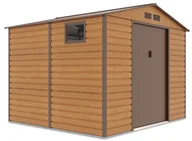 Altany ogrodowe - Domek narzędziowy MONTREAL 277x259 cm metalowy Oak Brown nowoczesna szopa ogrodowa z oknami na narzędzia, pojemny Hardmaister - miniaturka - grafika 1
