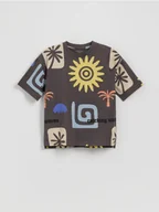 Koszulki dla chłopców - Reserved - T-shirt oversize z nadrukiem - ciemnoszary - miniaturka - grafika 1
