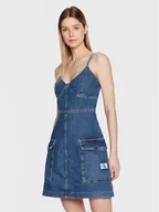 Sukienki - Calvin Klein Jeans Sukienka jeansowa J20J220667 Granatowy Slim Fit - miniaturka - grafika 1