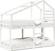 Łóżka dla dzieci i młodzieży - Łóżko z piętrem i daszkiem, białe, 90x200 cm, drewno sosnowe - miniaturka - grafika 1