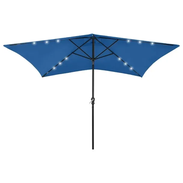 Parasol ogrodowy z lampkami LED, lazurowy, 200x300x247 cm, poliester, stal