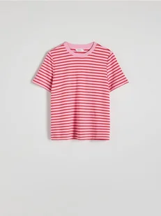 Reserved - T-shirt regular z merceryzowanej bawełny - intensywny róż - Koszulki i topy damskie - miniaturka - grafika 1