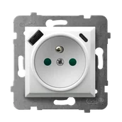 Gniazdka elektryczne - Ospel gniazdo pojedyncze z ładowarką USB A+C  ARIA - biały - miniaturka - grafika 1