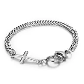 Bransolety męskie - Bransoletka męska łańcuch stal chirurgiczna srebrna krzyż - miniaturka - grafika 1