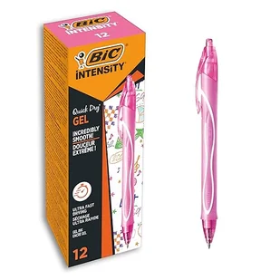 BIC Gel-ocity Długopisy żelowe szybkoschnące, średni punkt (0,7 mm), różowe, pudełko 12 sztuk, chowany długopis z ultra szybkoschnącym atramentem - Długopisy - miniaturka - grafika 1