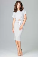 Spódnice - Szary Casualowy Komplet Bluzka z Wiązaniem i Ołówkowa Spódnica Midi - miniaturka - grafika 1