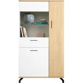 Kredensy - Kredens MD5 Madison Biały Meblar Biały Lux, Dąb Biszkoptowy - miniaturka - grafika 1