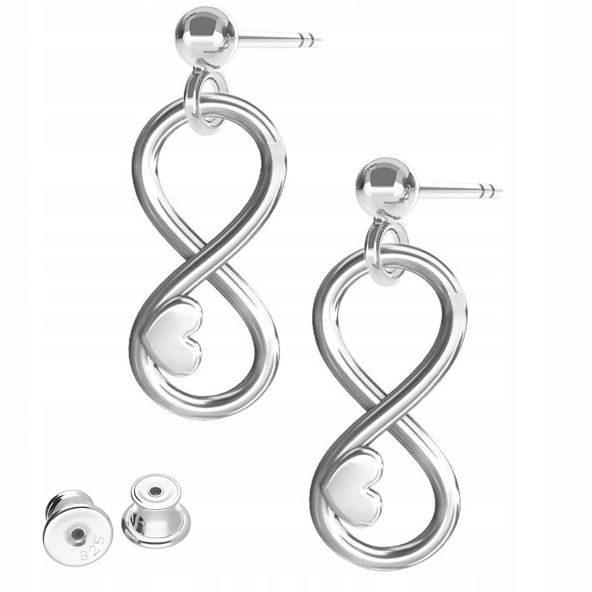 Kolczyki Srebrne Serca z Nieskończonością Ósemka Serduszka SREBRO 925